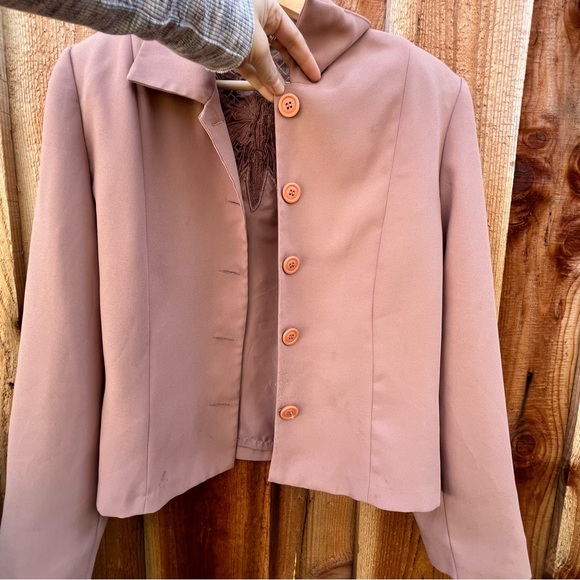 Vintage 90s Mauve Mesh Lace Butterly Back Copped Blazer Jacket 🌿 - Picture 4 of 15